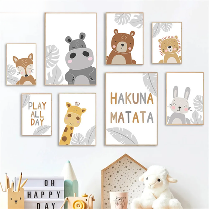 Fox, Bear, Rabbit, Hippo & Giraffe Kids Canvas Print