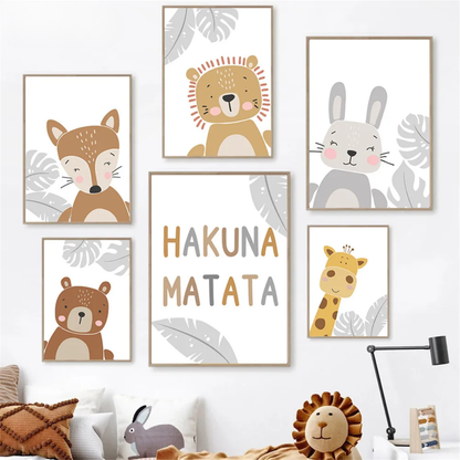Fox, Bear, Rabbit, Hippo & Giraffe Kids Canvas Print