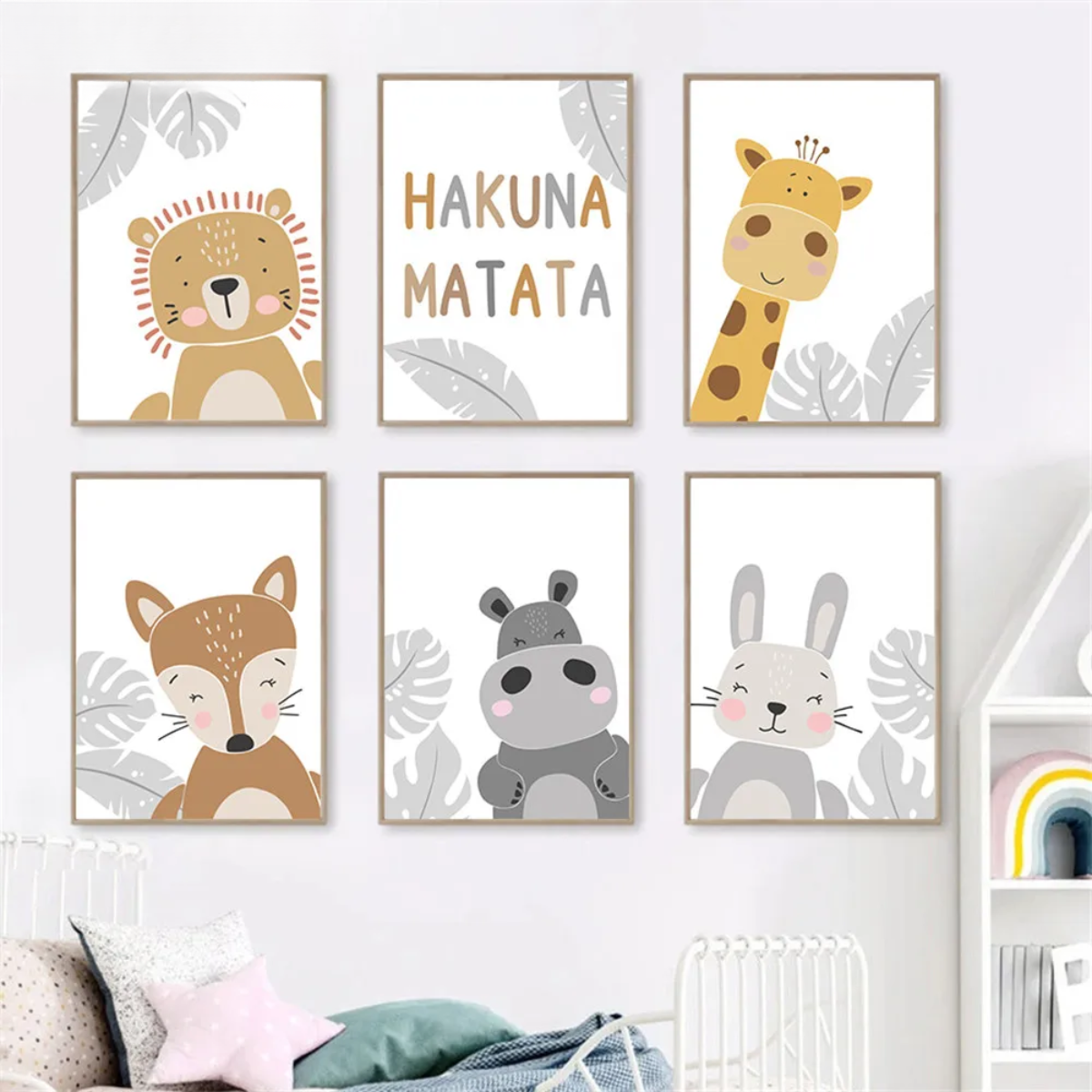Fox, Bear, Rabbit, Hippo & Giraffe Kids Canvas Print