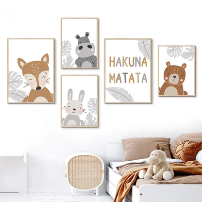 Fox, Bear, Rabbit, Hippo & Giraffe Kids Canvas Print