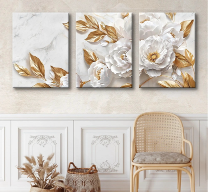 White flowering tree with gold accents modern landscape canvas