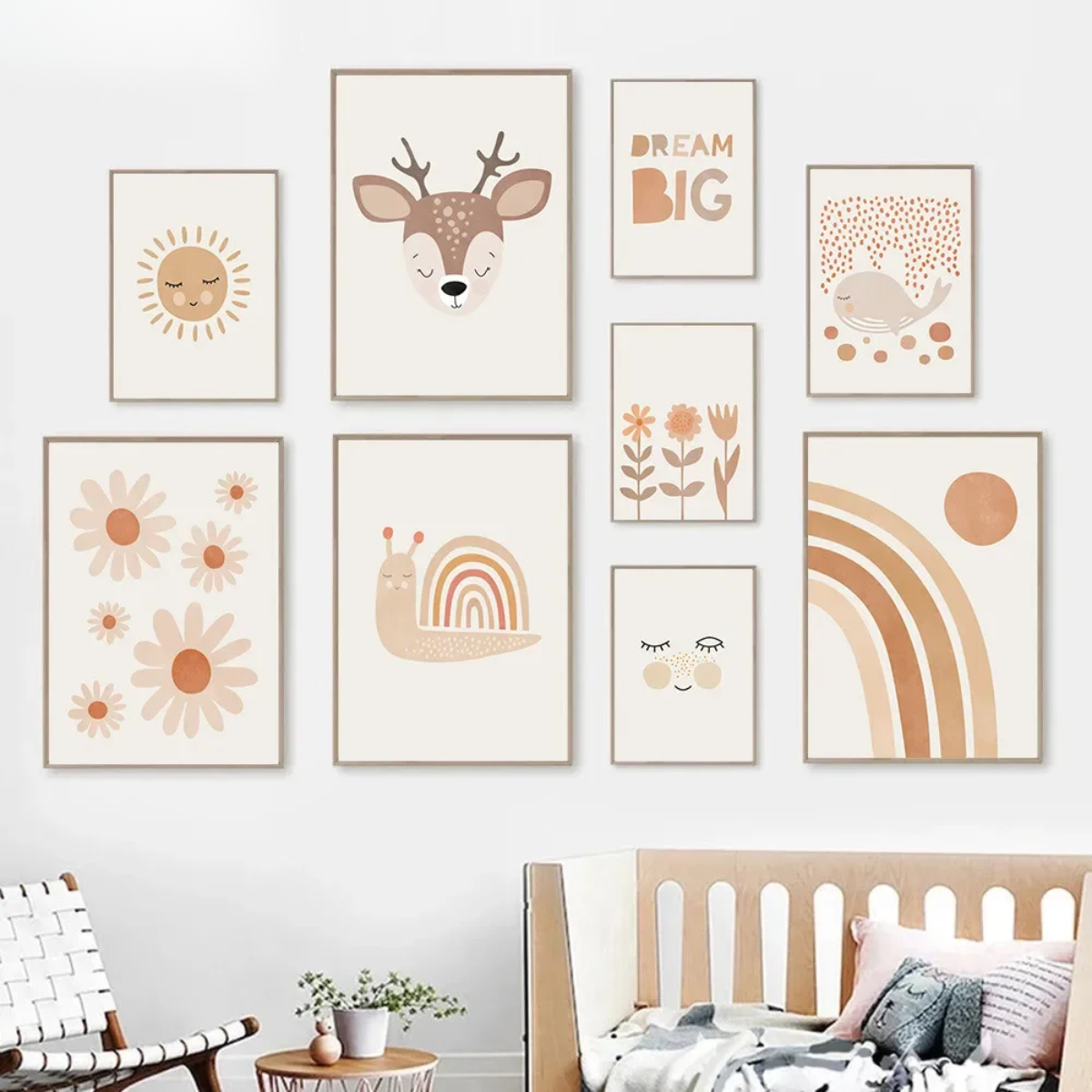 Boho Sun & Rainbow with Deer Kids Canvas Print