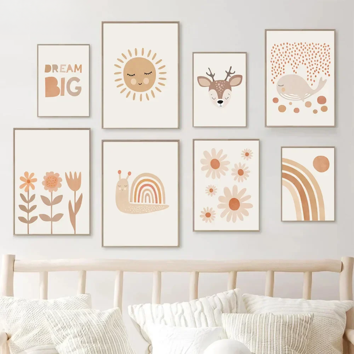 Boho Sun & Rainbow with Deer Kids Canvas Print