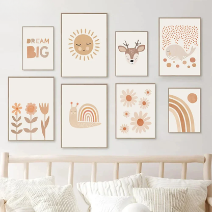 Boho Sun & Rainbow with Deer Kids Canvas Print