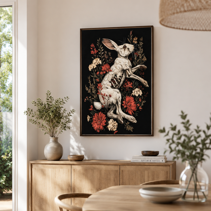Gothic Rabbit Skeleton Floral Canvas Print