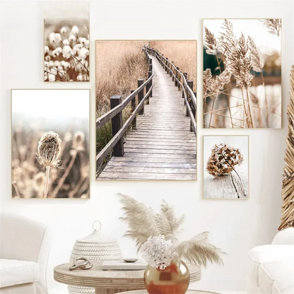 Dried Flowers, Reeds & Lake Bird Canvas Print