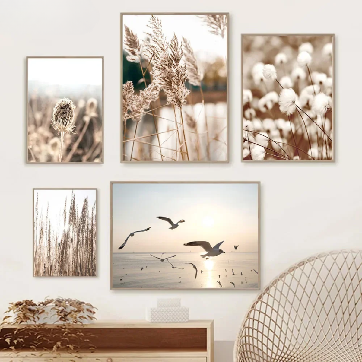 Dried Flowers, Reeds & Lake Bird Canvas Print