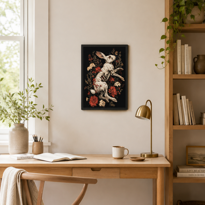Gothic Rabbit Skeleton Floral Canvas Print