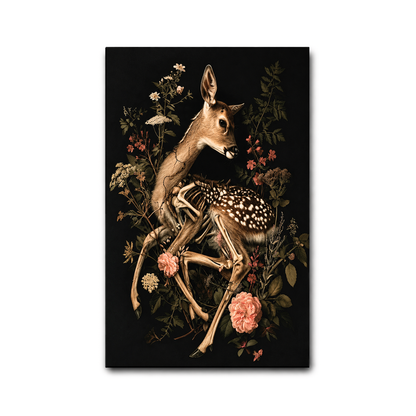 Gothic Deer Skeleton Floral Canvas Print