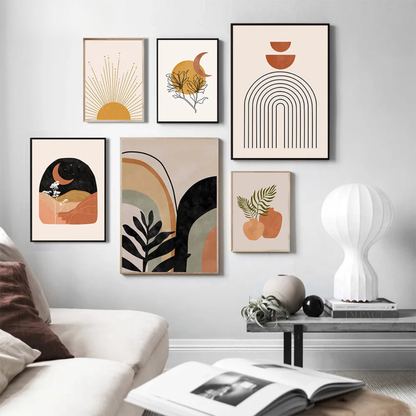 Boho Terracotta & Mustard Sun Leaf Canvas Print