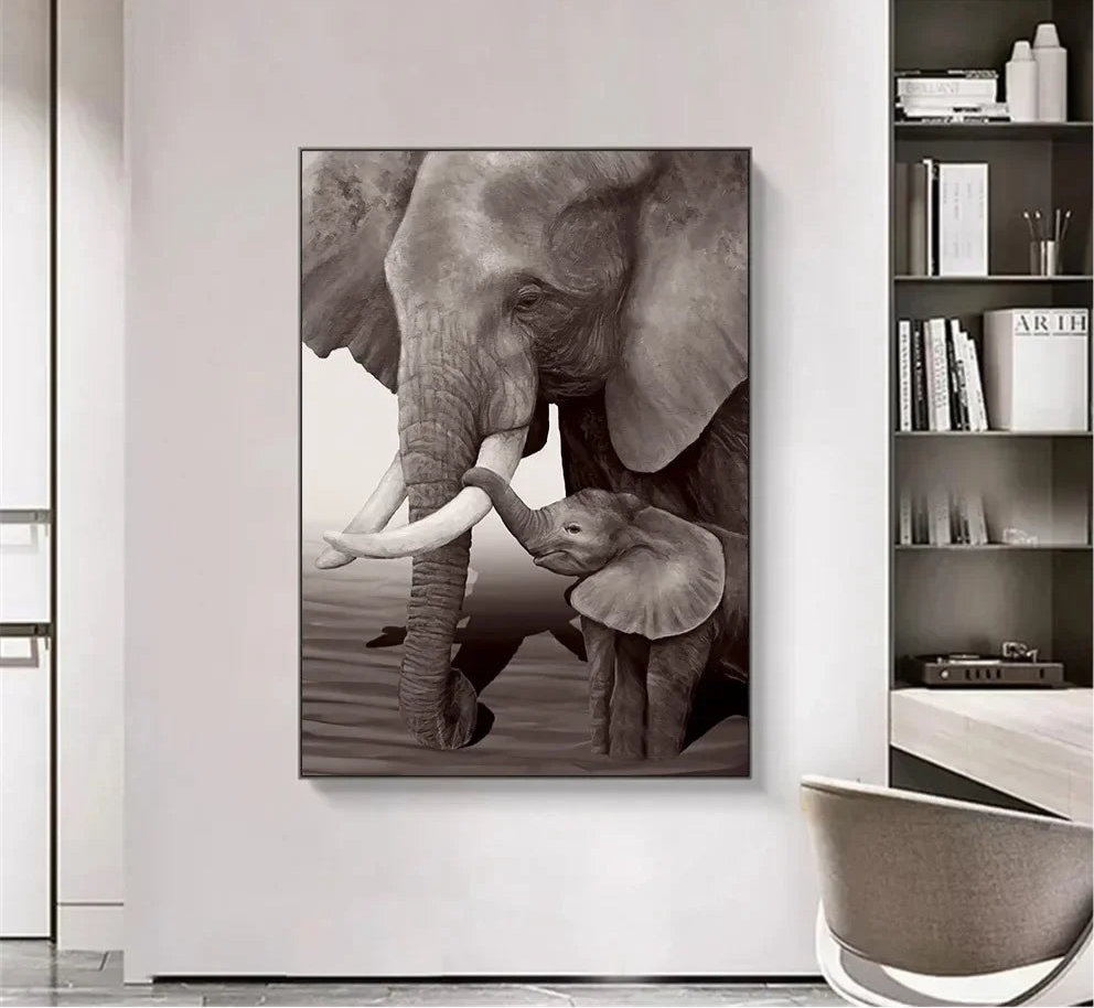 elephant mother and calf wildlife canvas wall art