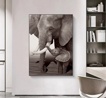 elephant mother and calf wildlife canvas wall art