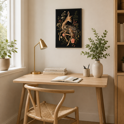 Gothic Deer Skeleton Floral Canvas Print