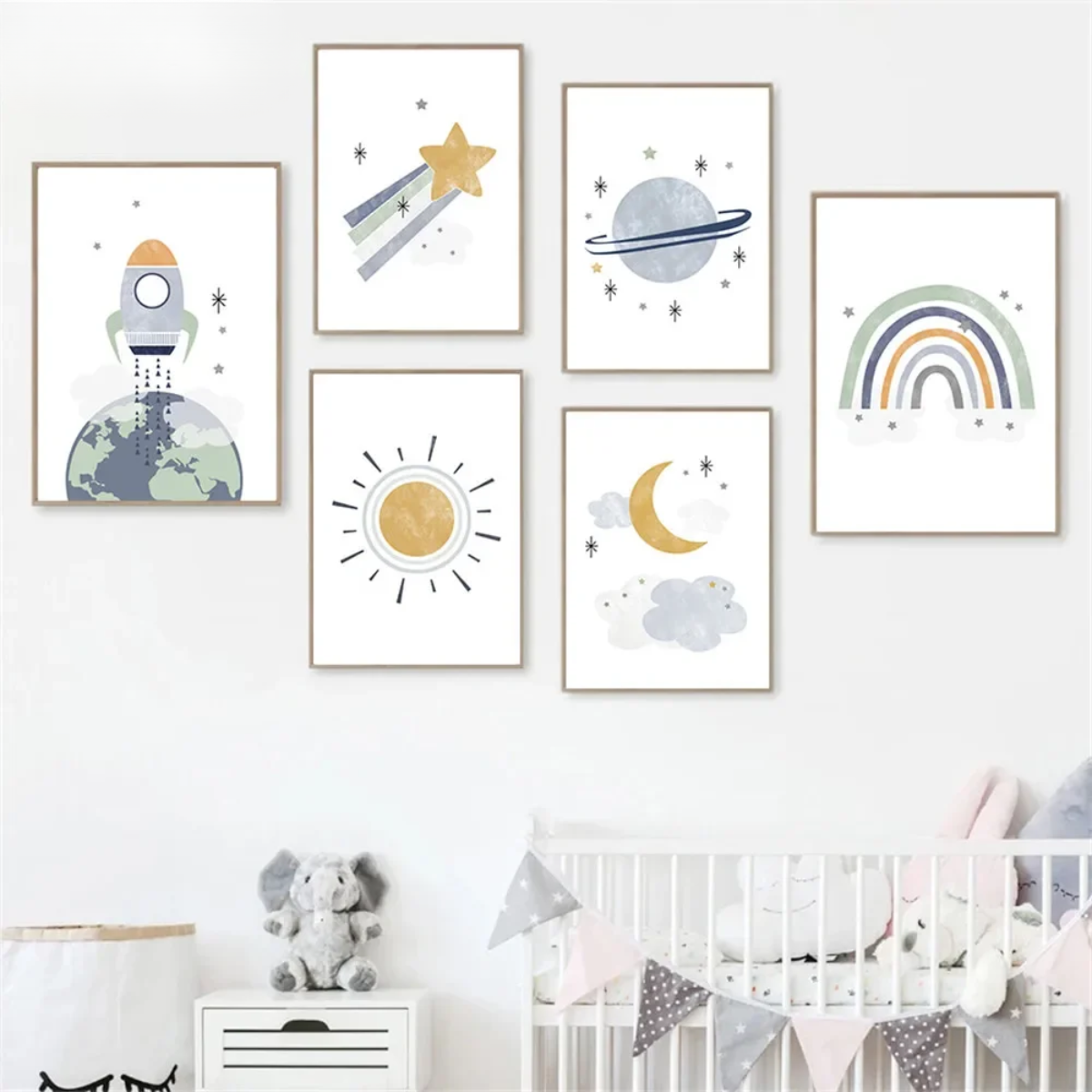 Earth, Moon & Spaceship Kids Canvas Print