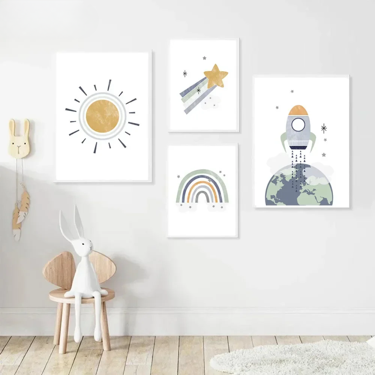 Earth, Moon & Spaceship Kids Canvas Print