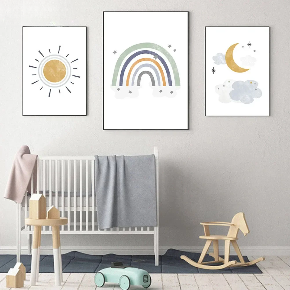 Earth, Moon & Spaceship Kids Canvas Print