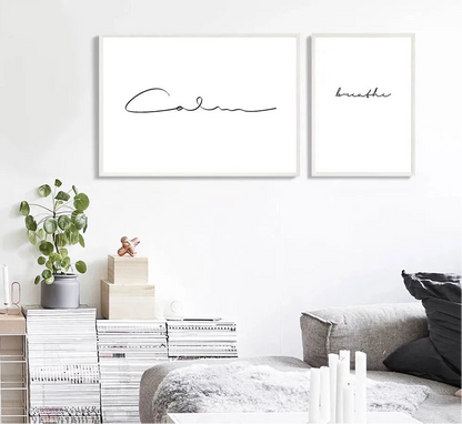 black and white “Breathe” minimalist quote canvas wall art