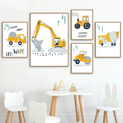 Kids Construction Vehicles Canvas