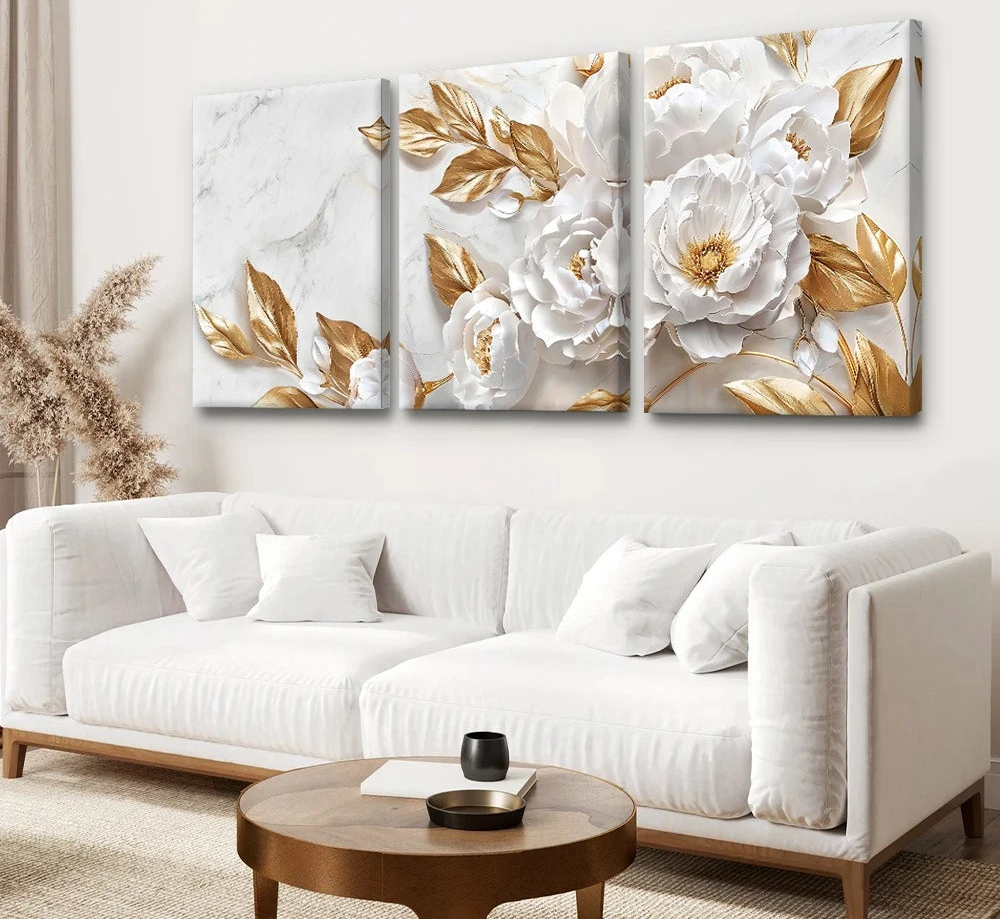 White flowering tree with gold accents modern landscape canvas