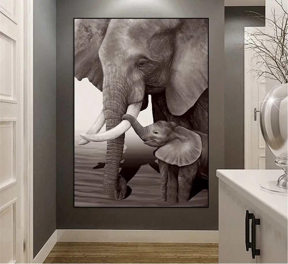 elephant mother and calf wildlife canvas wall art