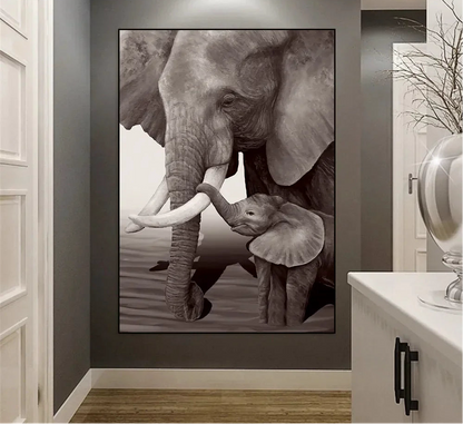 elephant mother and calf wildlife canvas wall art