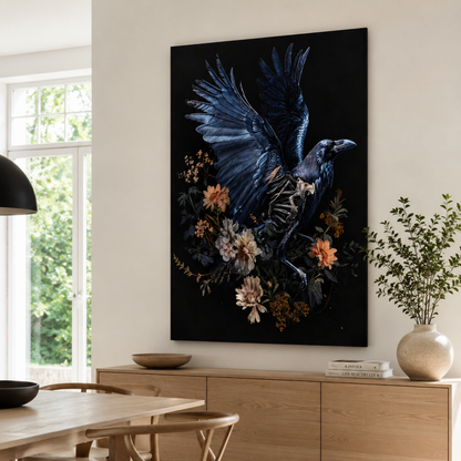 Gothic Raven Skeleton Floral Canvas Print