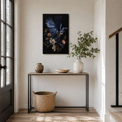Gothic Raven Skeleton Floral Canvas Print