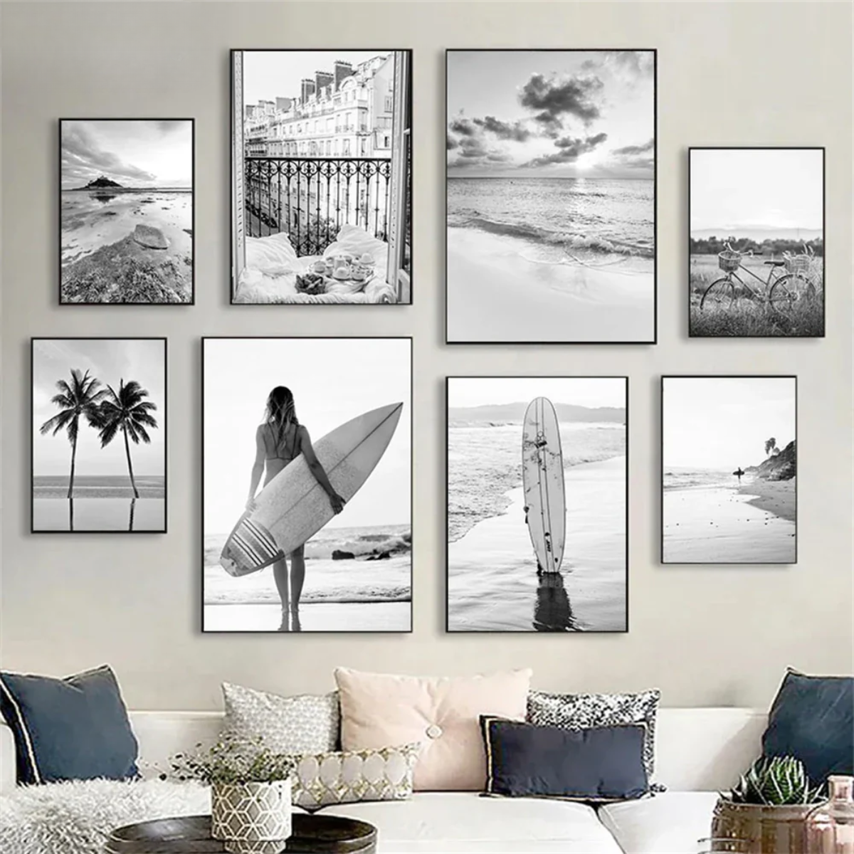 Beach Girl, Surfboard, Palm Trees Canvas Print