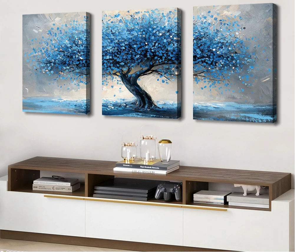 Blue abstract Tree of Life Scandinavian canvas wall art