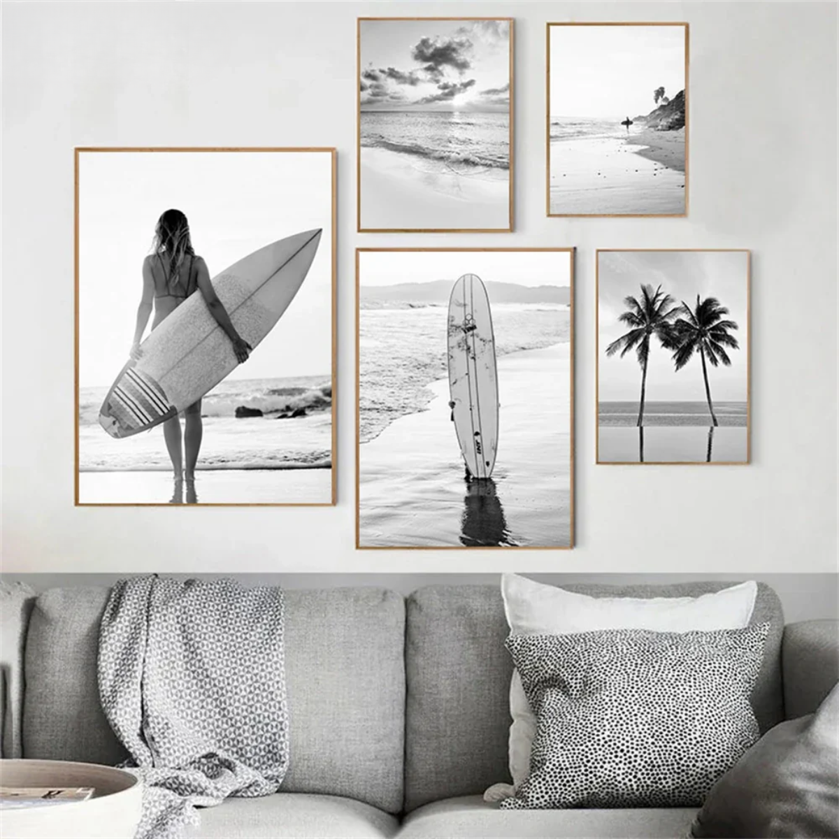 Beach Girl, Surfboard, Palm Trees Canvas Print