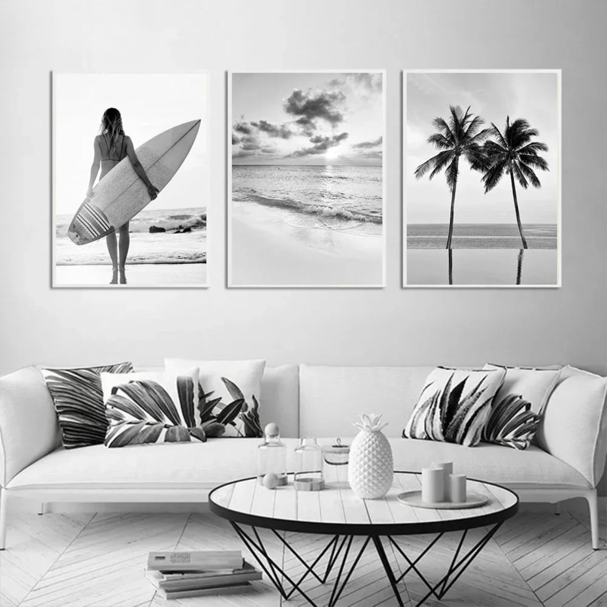 Beach Girl, Surfboard, Palm Trees Canvas Print