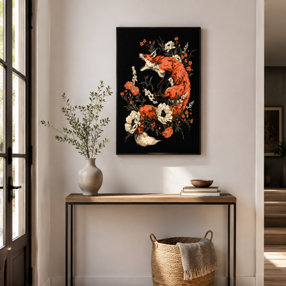 Gothic Red Fox Floral Canvas Print