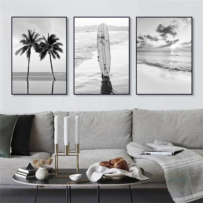 Beach Girl, Surfboard, Palm Trees Canvas Print