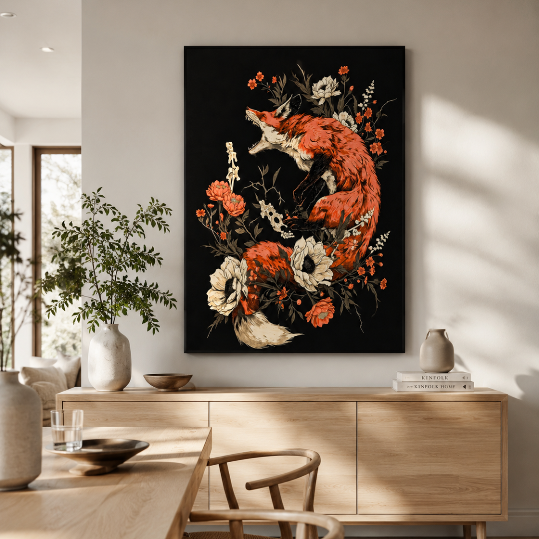 Gothic Red Fox Floral Canvas Print