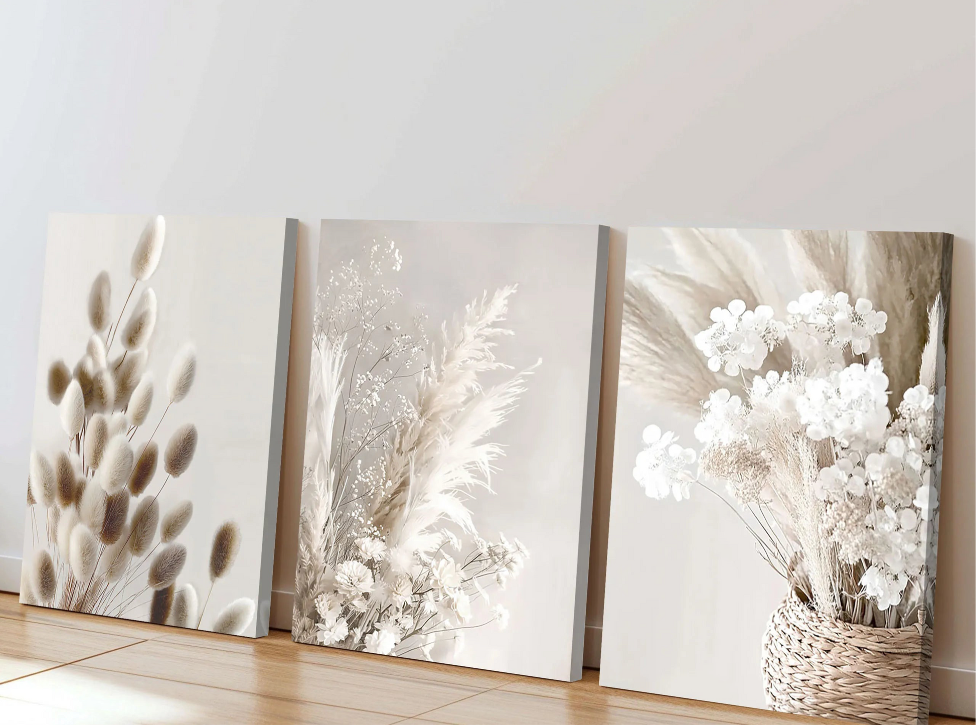 Beige floral bohemian botanical landscape canvas wall art