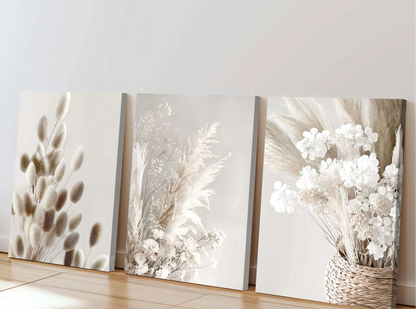 Beige floral bohemian botanical landscape canvas wall art