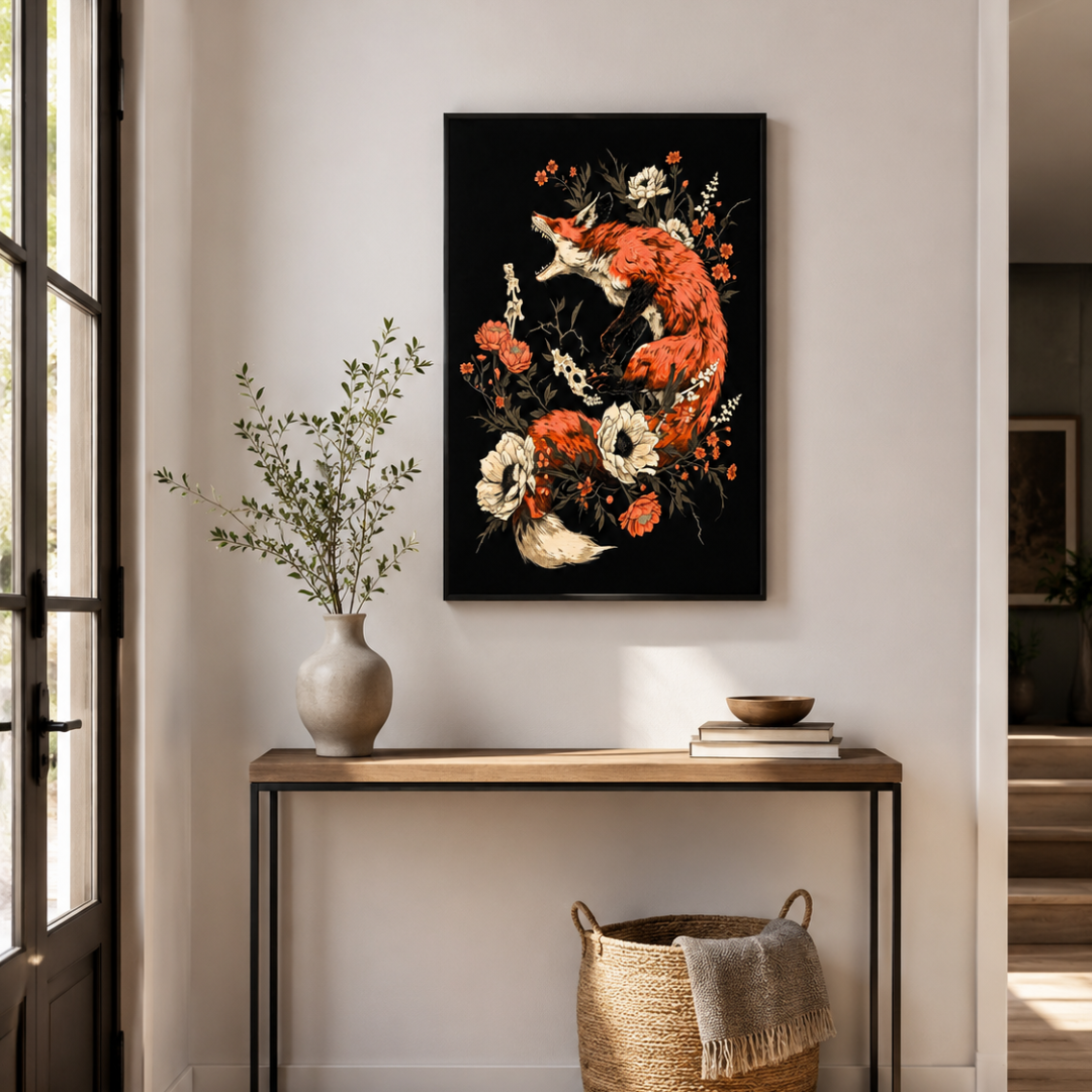 Gothic Red Fox Floral Canvas Print
