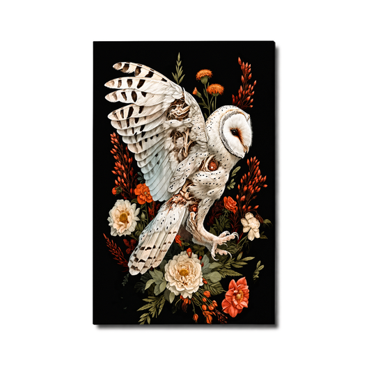 Gothic Barn Owl Floral Canvas Print