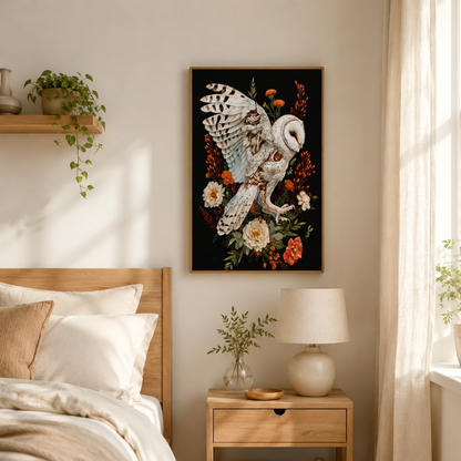 Gothic Barn Owl Floral Canvas Print