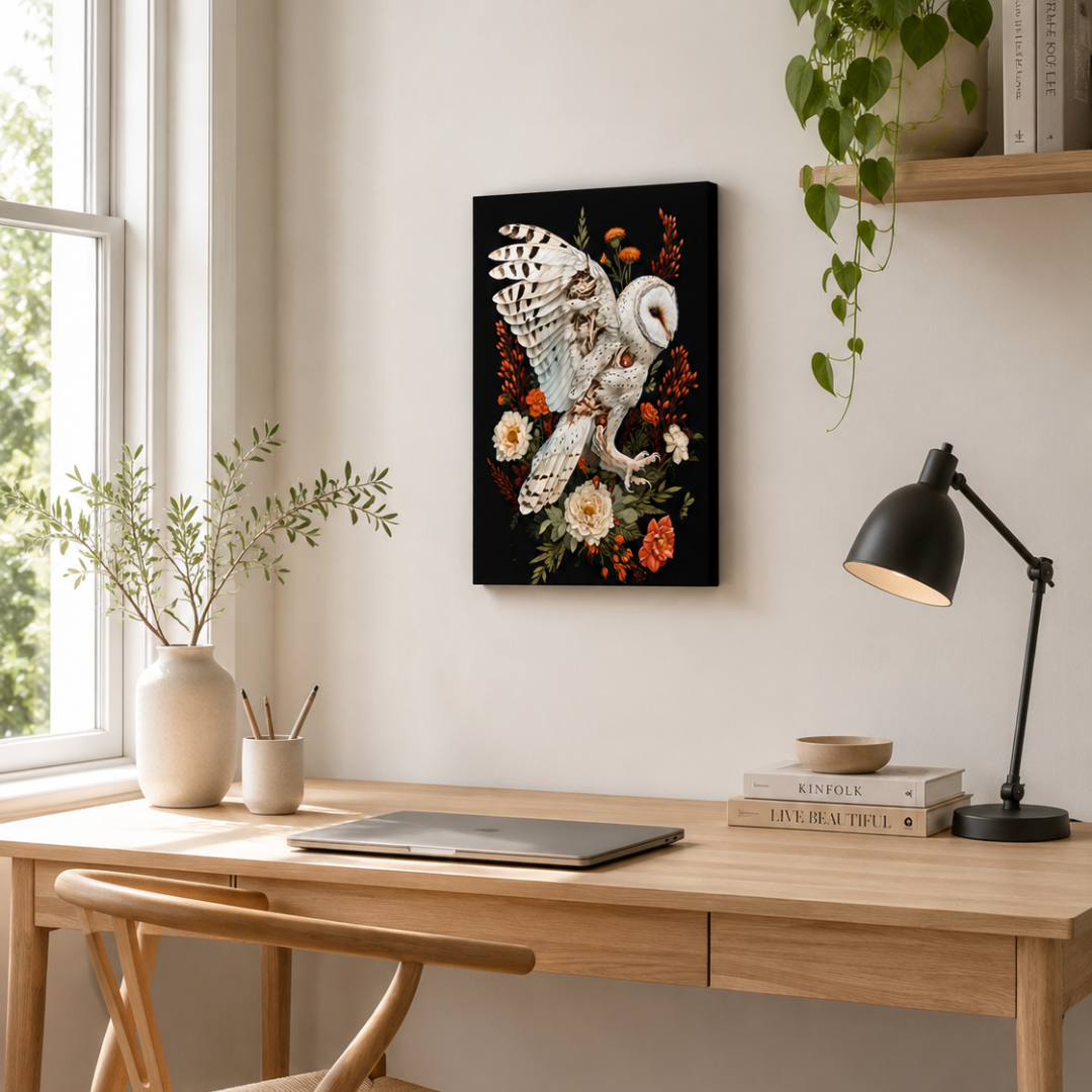 Gothic Barn Owl Floral Canvas Print