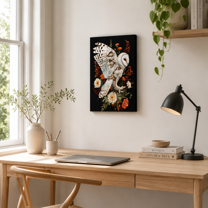 Gothic Barn Owl Floral Canvas Print