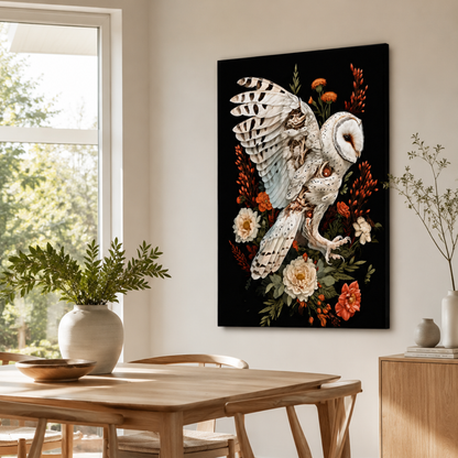 Gothic Barn Owl Floral Canvas Print