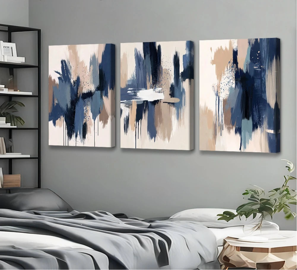 Nordic Ink Abstract Blue & White Canvas - Set Of 3