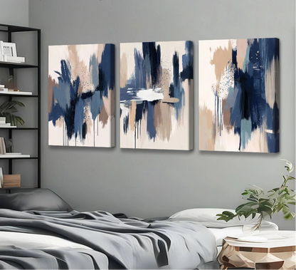 Nordic Ink Abstract Blue & White Canvas - Set Of 3