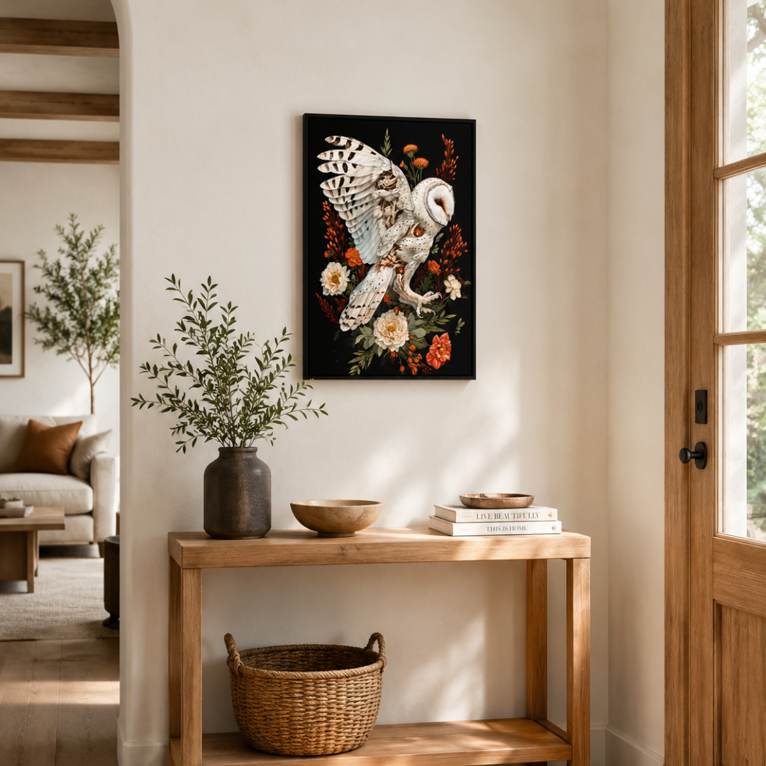 Gothic Barn Owl Floral Canvas Print