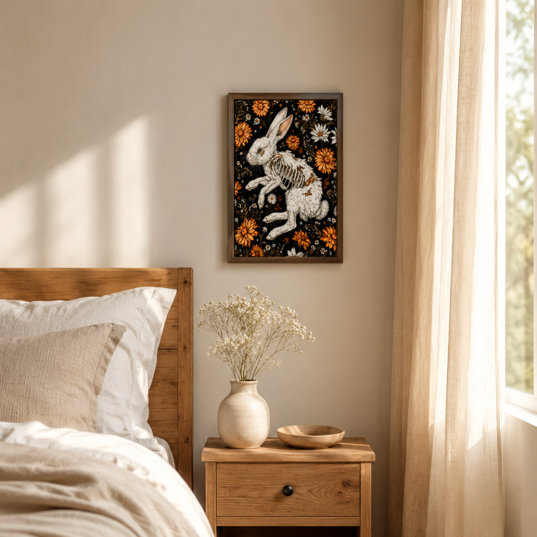 Gothic Rabbit Skeleton Garden Floral Canvas Print