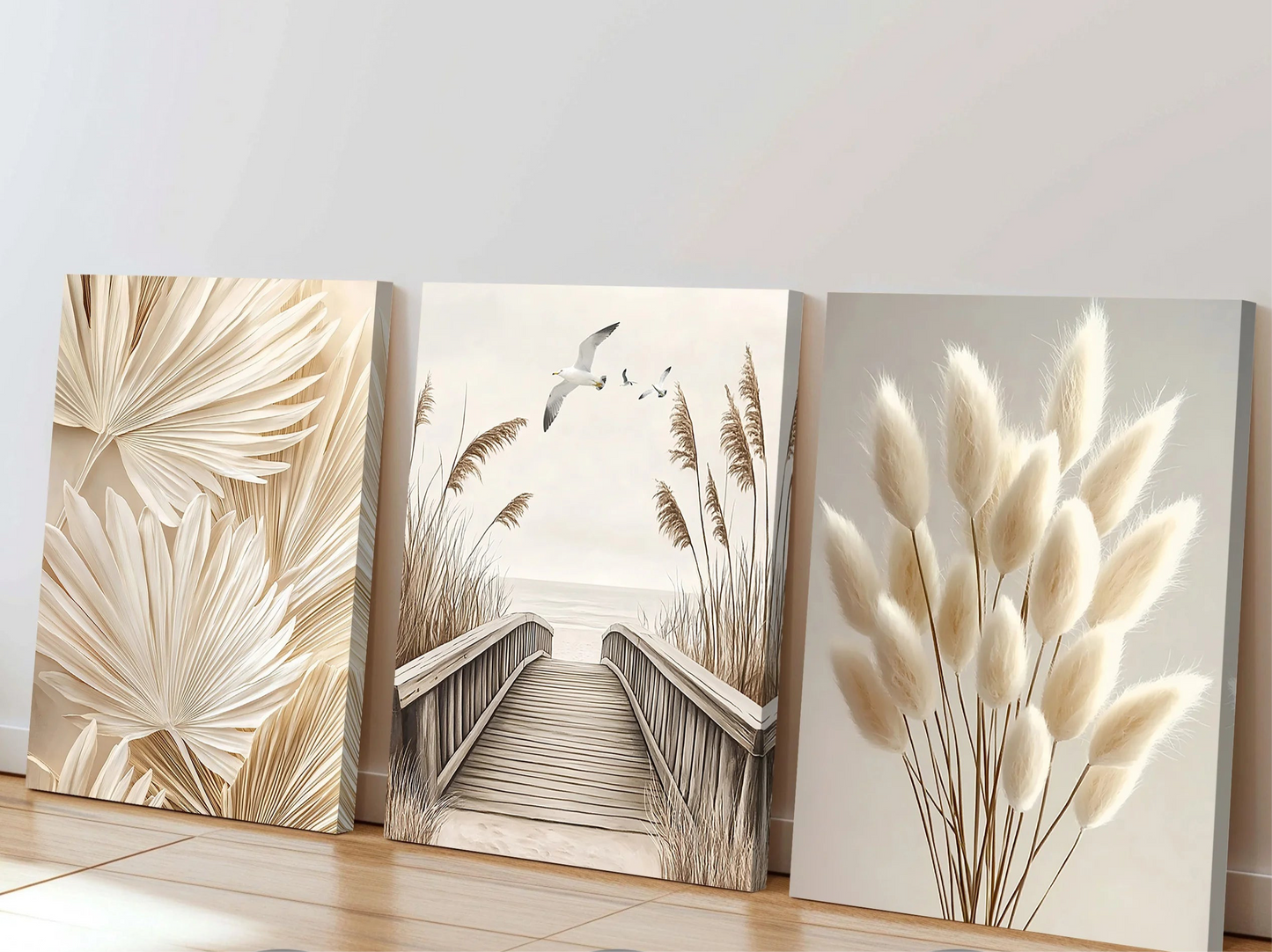 Beige Flower & Grass Canvas