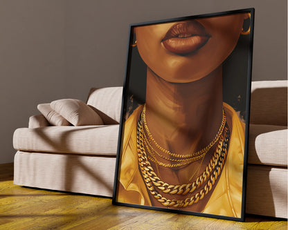 Three-piece canvas of an African woman holding a wine glass