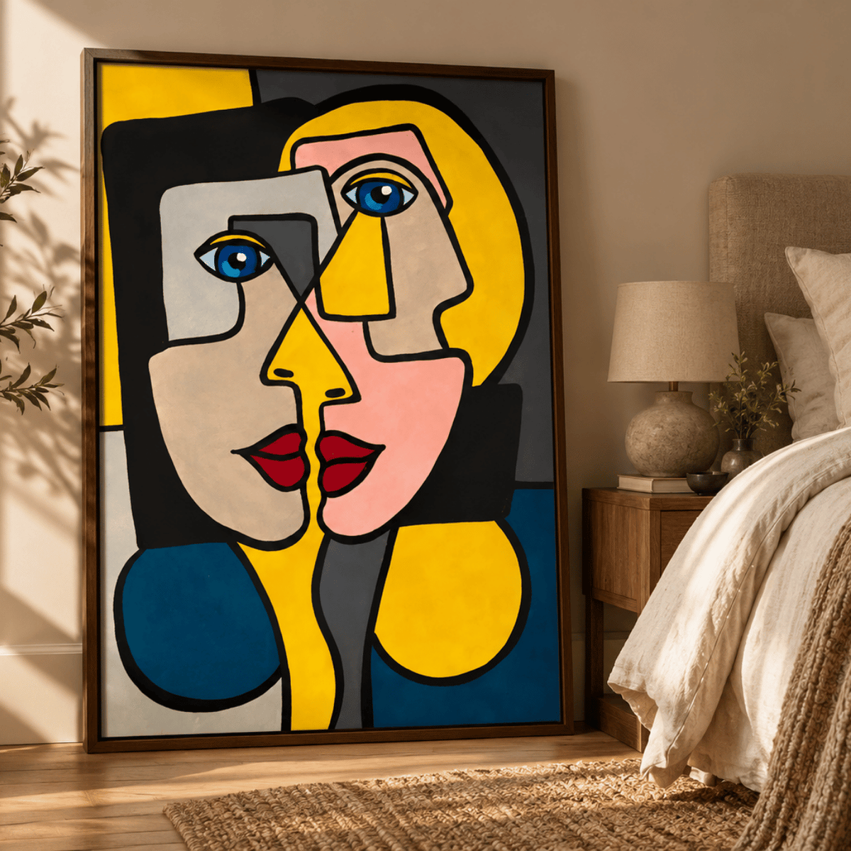 Twofold Kiss Abstract Faces Canvas Print