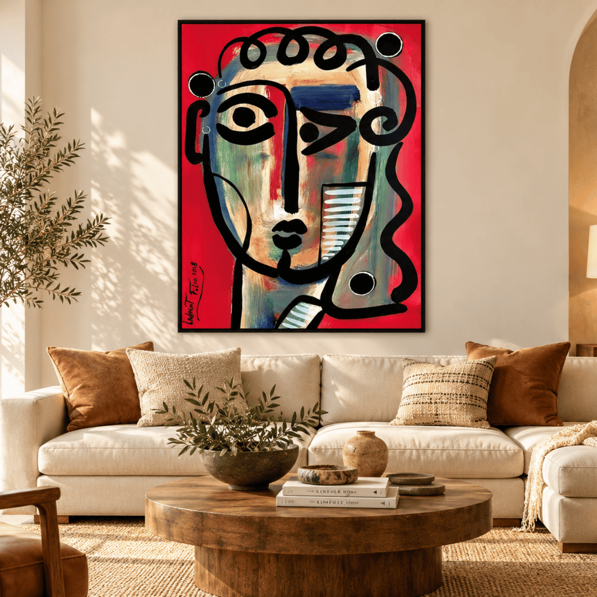 Red Rhythm Abstract Face Canvas Print